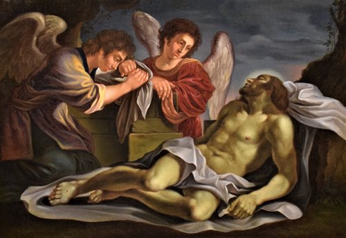 Christ Dead and two Angels